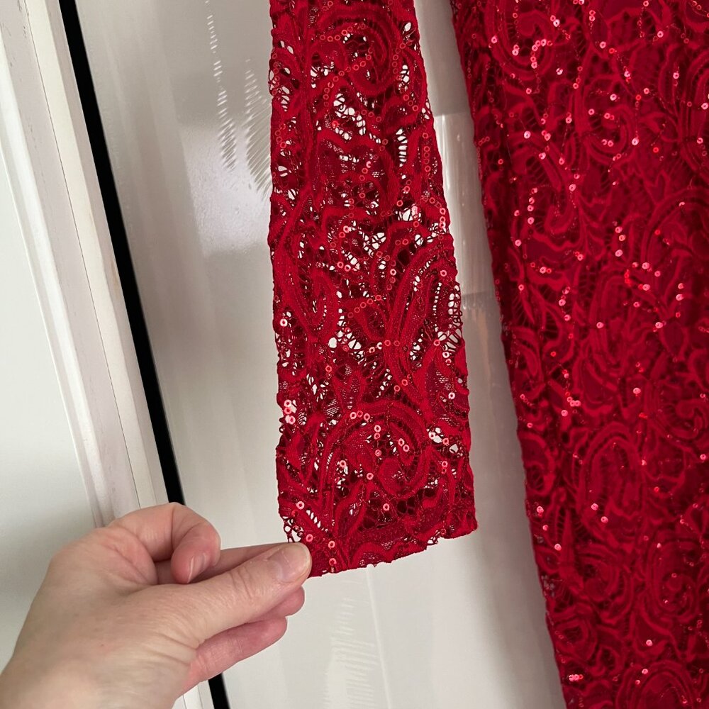 Marina Red Lace and Sequined Dress Size 8 - Picture 5 of 7